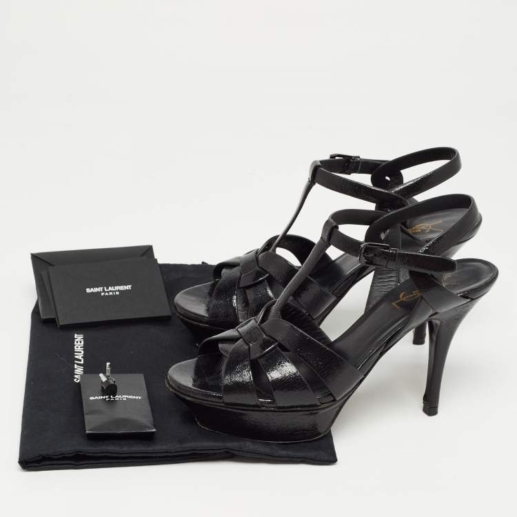 Pre Owned Saint Laurent Black Leather Tribute Sandals Size 37
