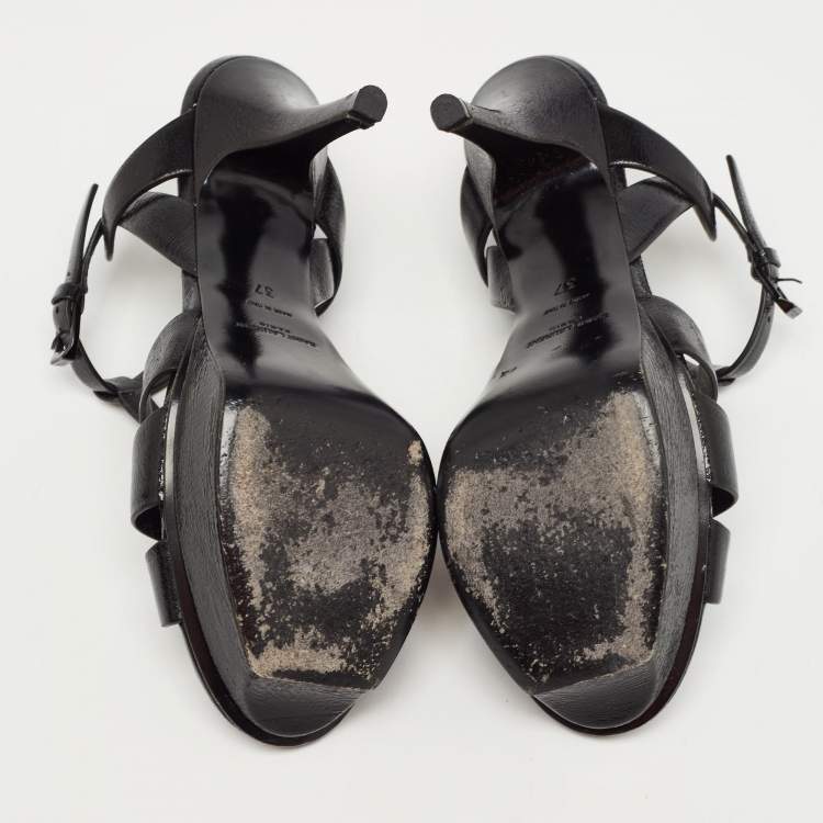 Pre Owned Saint Laurent Black Leather Tribute Sandals Size 37