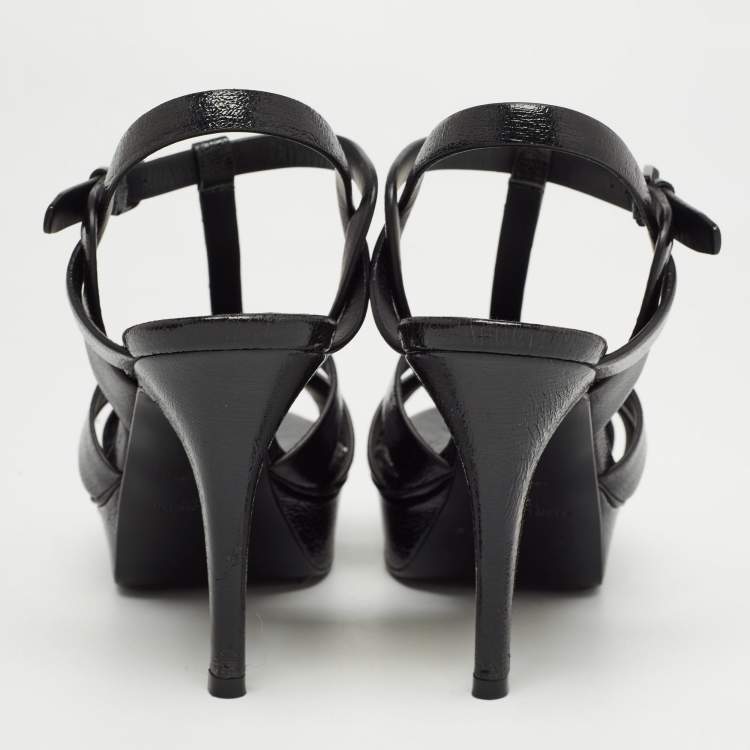 Pre Owned Saint Laurent Black Leather Tribute Sandals Size 37