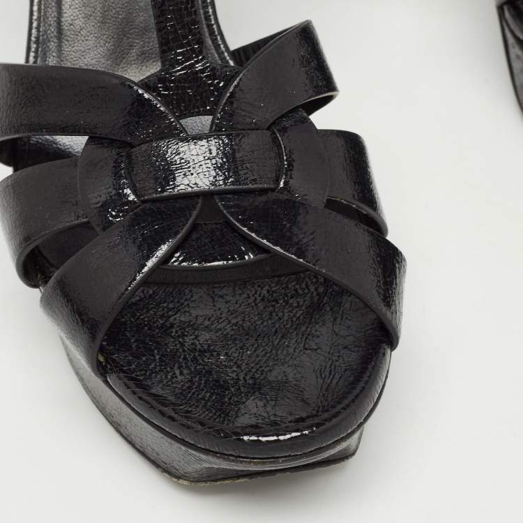Pre Owned Saint Laurent Black Leather Tribute Sandals Size 37