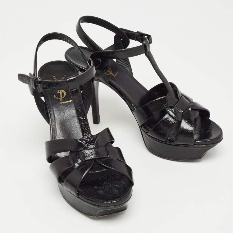 Pre Owned Saint Laurent Black Leather Tribute Sandals Size 37