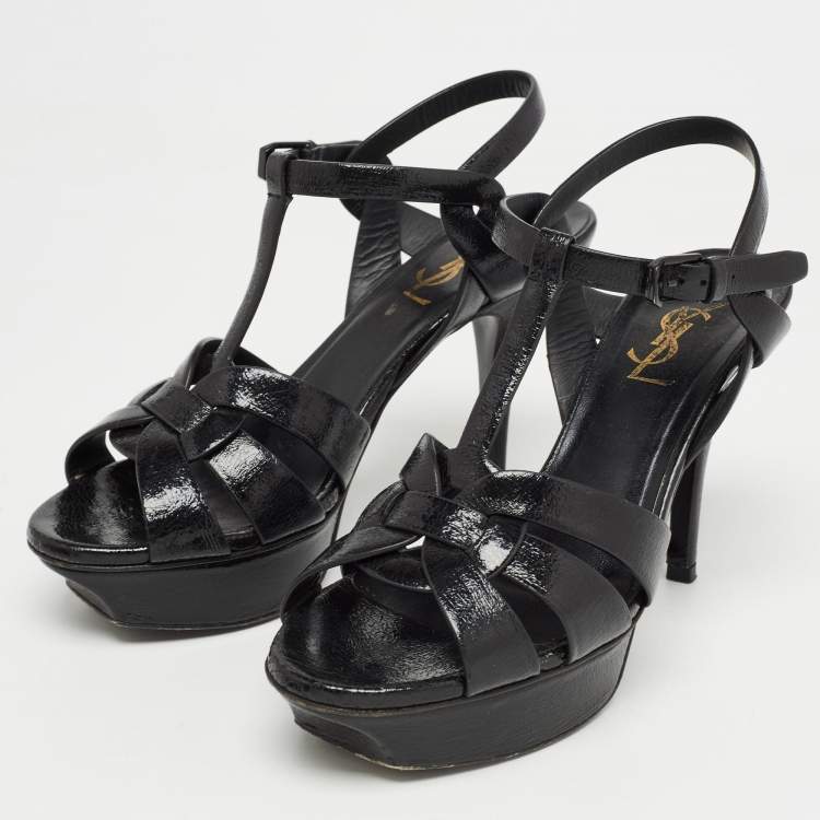 Pre Owned Saint Laurent Black Leather Tribute Sandals Size 37