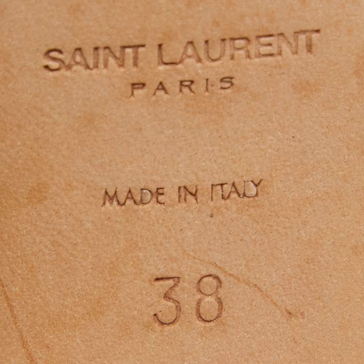 Pre Owned Saint Laurent Gold Textured Leather Tribute Sandals Size 38