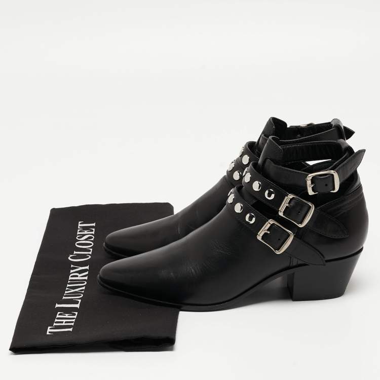 Pre Owned Saint Laurent Black Leather Ankle Boots Size 35