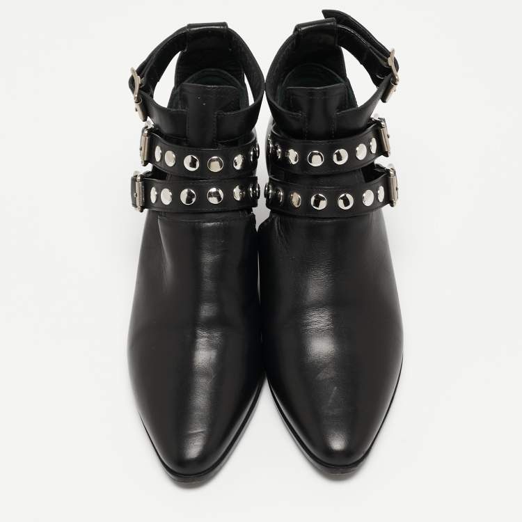 Pre Owned Saint Laurent Black Leather Ankle Boots Size 35
