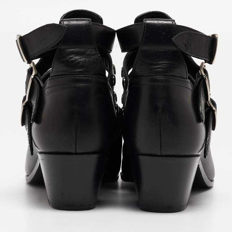 Pre Owned Saint Laurent Black Leather Ankle Boots Size 35