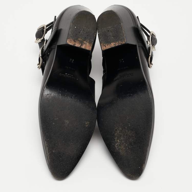 Pre Owned Saint Laurent Black Leather Ankle Boots Size 35