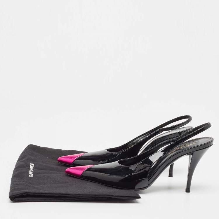 Pre Owned Saint Laurent Black/Pink Patent and Leather Slingback Pumps Size 36 
