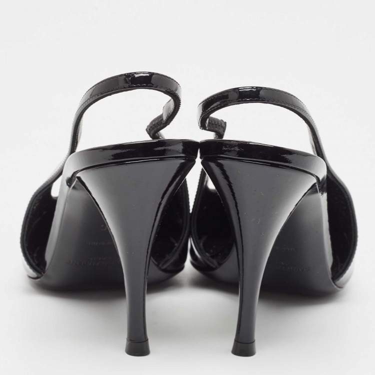 Pre Owned Saint Laurent Black/Pink Patent and Leather Slingback Pumps Size 36 