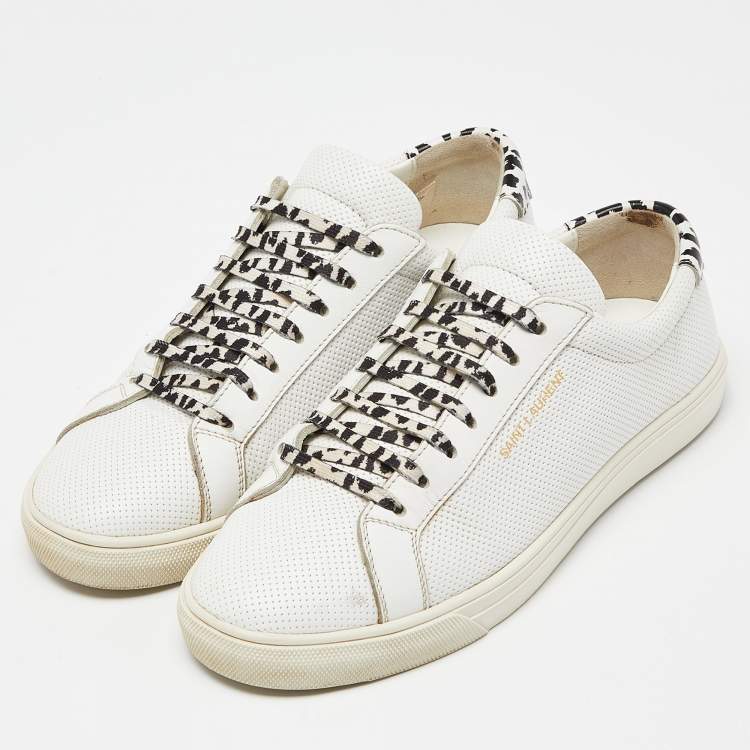 Pre Owned Saint Laurent White Leather Andy Lace Up Sneakers Size 39