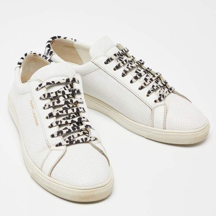 Pre Owned Saint Laurent White Leather Andy Lace Up Sneakers Size 39