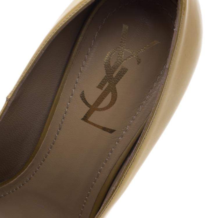 Pre Owned Saint Laurent Paris Gold Patent Leather Tribtoo Platform Pumps Size 38