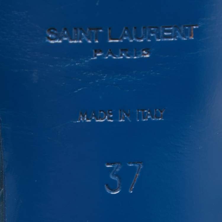 Pre Owned Saint Laurent Blue Patent Leather Tribute Sandals Size 37