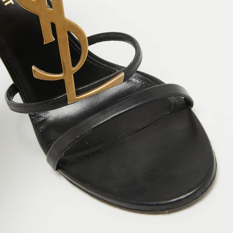 Pre Owned Saint Laurent Paris Black Leather Cassandra Ankle Strap Sandals Size 39