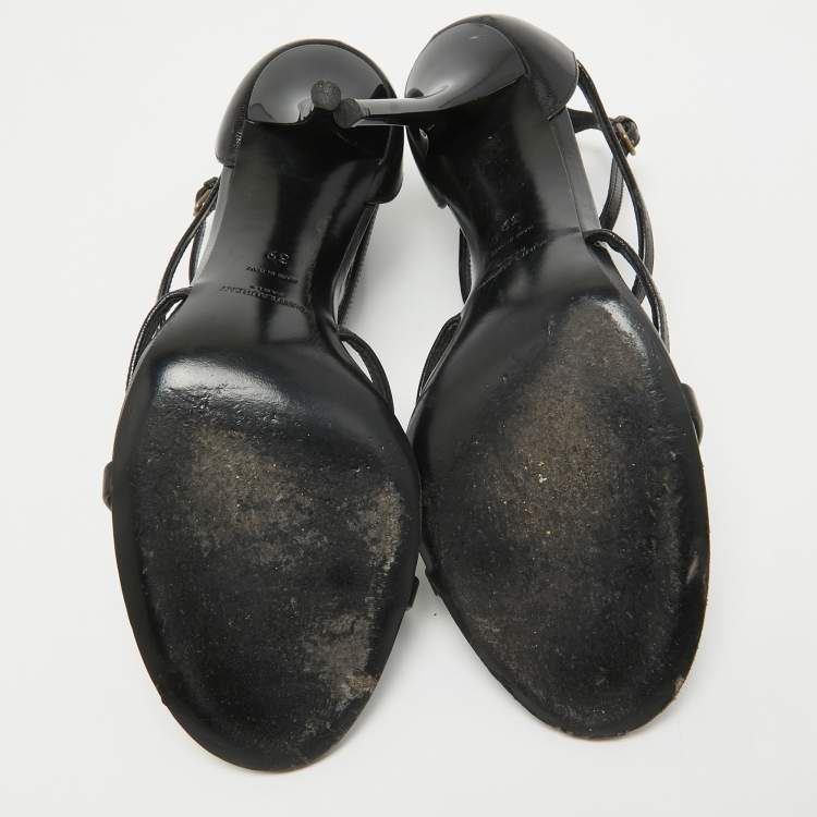 Pre Owned Saint Laurent Paris Black Leather Cassandra Ankle Strap Sandals Size 39