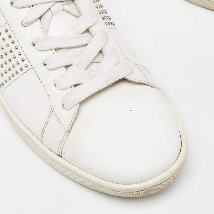 Pre Owned Saint Laurent White Leather Crystal Embellished Low Top Sneakers Size 38.5