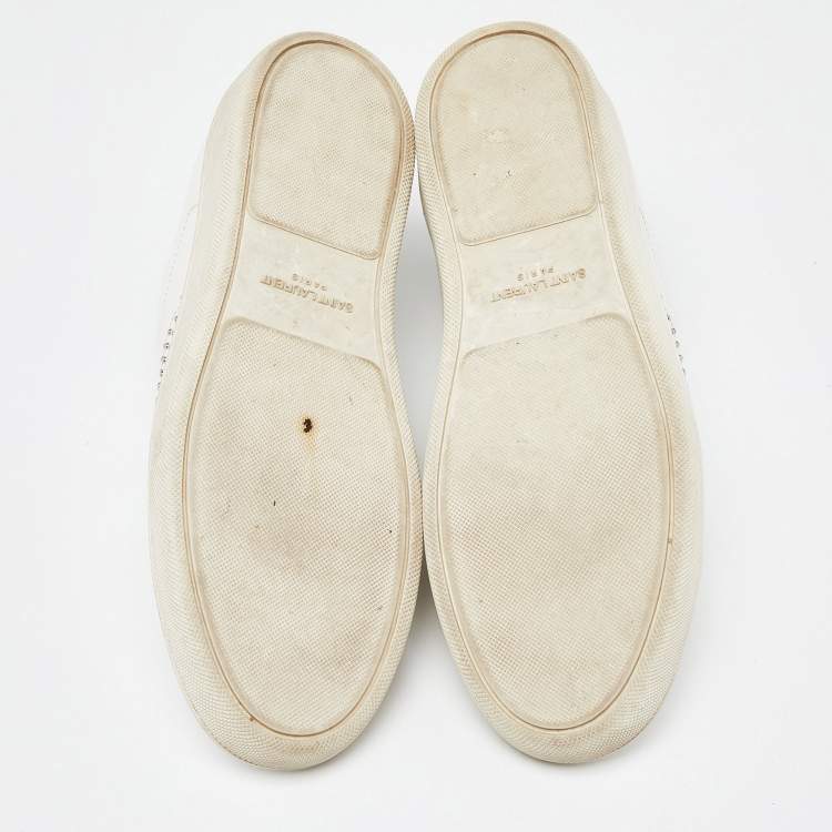 Pre Owned Saint Laurent White Leather Crystal Embellished Low Top Sneakers Size 38.5