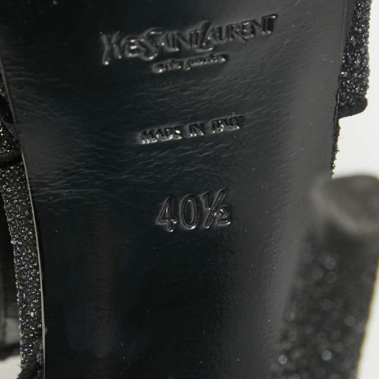 Pre Owned Saint Laurent Black Textured Suede Tribute Ankle Strap Sandals Size 40.5