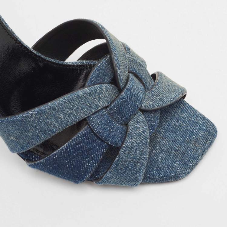 مملوكة مسبقًا Saint Laurent Blue Denim Tribute Slide Sandals Size 37
