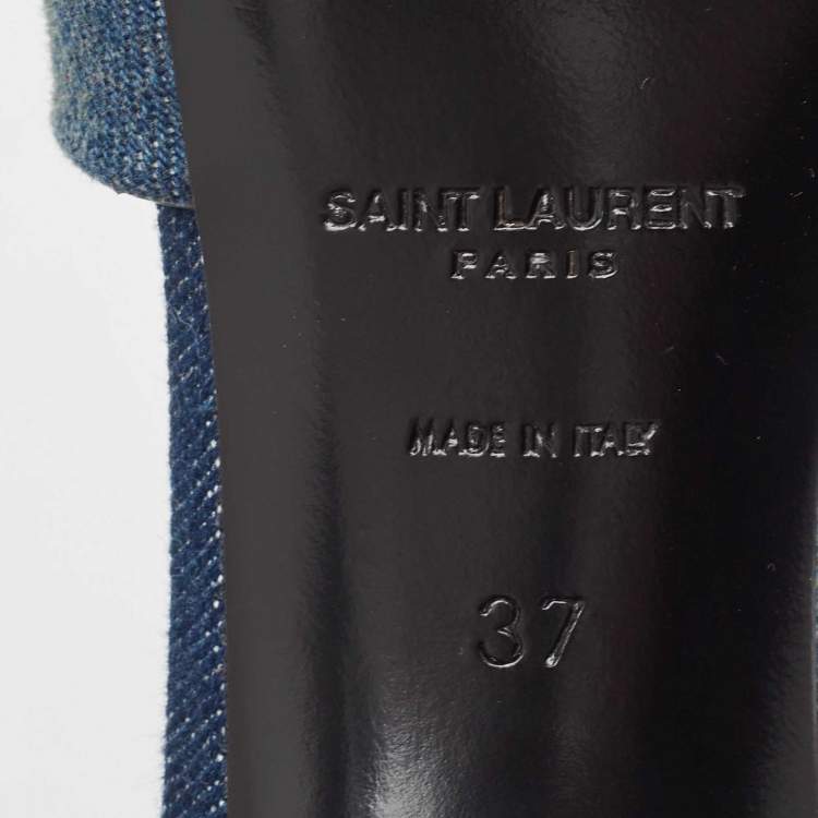 مملوكة مسبقًا Saint Laurent Blue Denim Tribute Slide Sandals Size 37