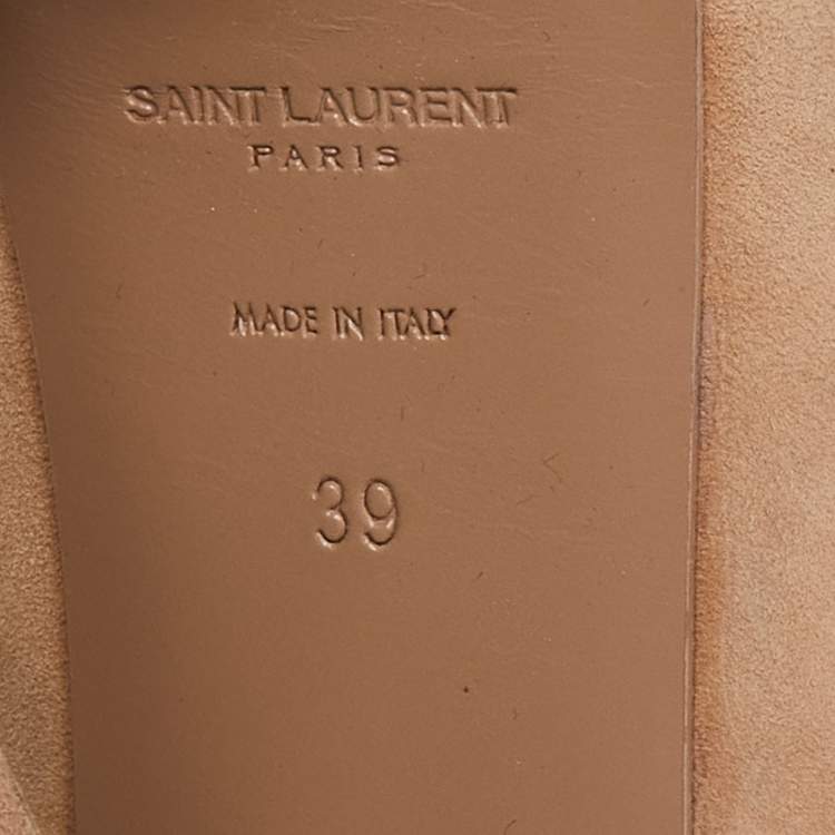 Pre Owned Saint Laurent Beige Suede and Patent Leather Cap Toe Tribtoo Platform Pumps Size 39
