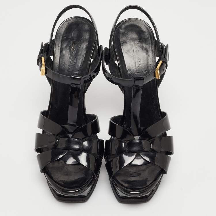 مملوكة مسبقًا Saint Laurent Black Patent Leather Tribute Sandals Size 37
