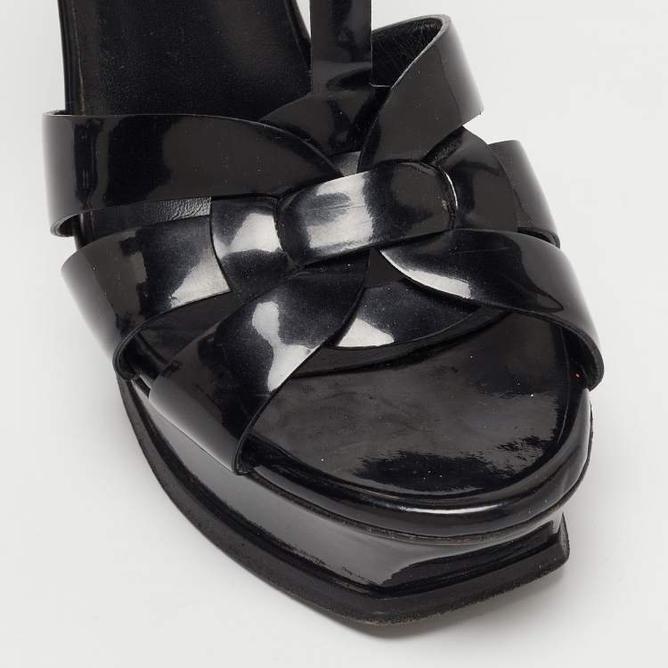 مملوكة مسبقًا Saint Laurent Black Patent Leather Tribute Sandals Size 37