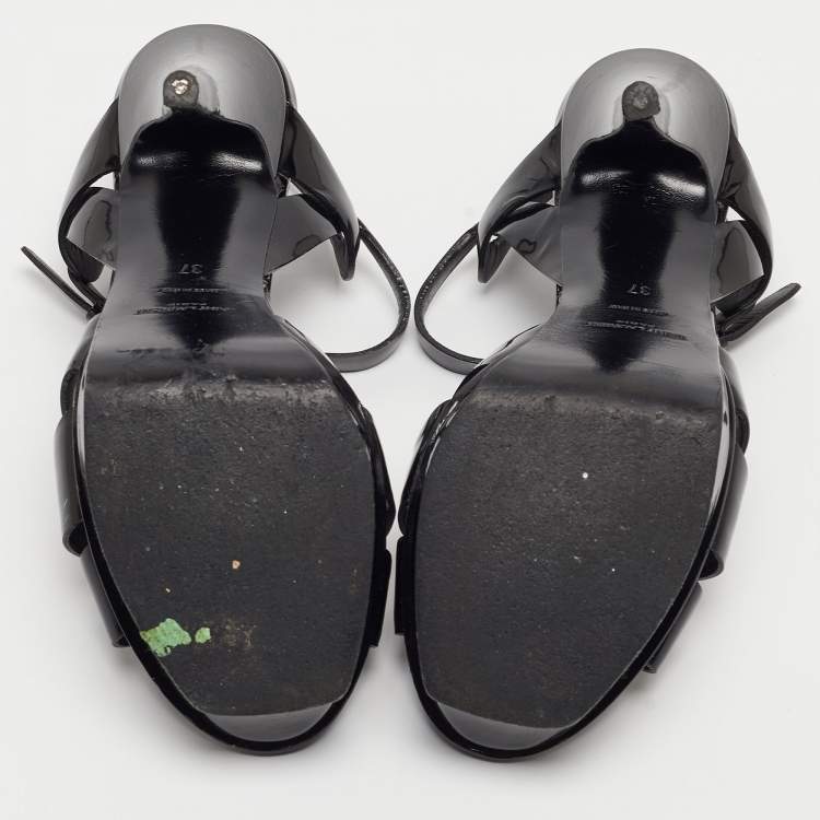 مملوكة مسبقًا Saint Laurent Black Patent Leather Tribute Sandals Size 37