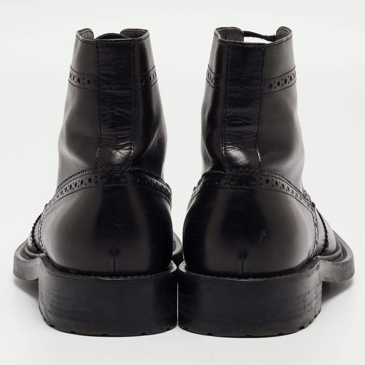 Pre Owned Saint Laurent Paris Black Brogue Leather Ankle Boots Size 38