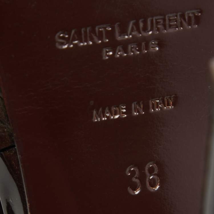 Pre Owned Saint Laurent Paris Burgundy Patent Leather Tribute Platform Ankle Strap Sandals Size 38