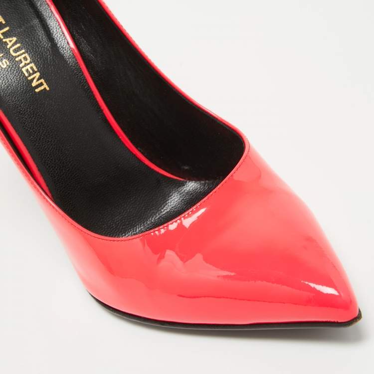 Pre Owned Saint Laurent Neon Pink Patent Leather Anja Pumps Size 37