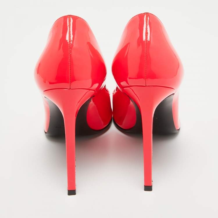Pre Owned Saint Laurent Neon Pink Patent Leather Anja Pumps Size 37