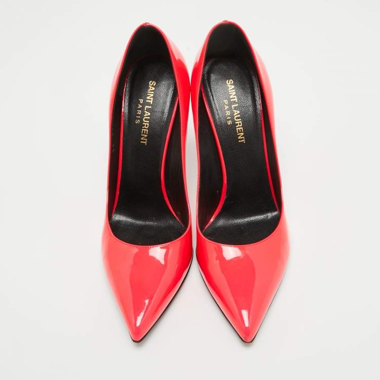 Pre Owned Saint Laurent Neon Pink Patent Leather Anja Pumps Size 37