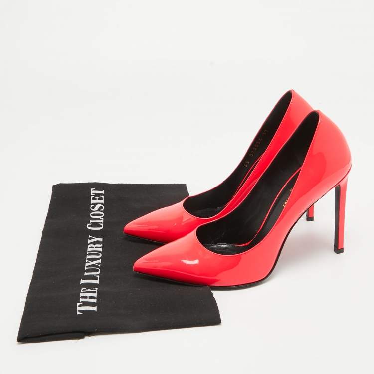 Pre Owned Saint Laurent Neon Pink Patent Leather Anja Pumps Size 37