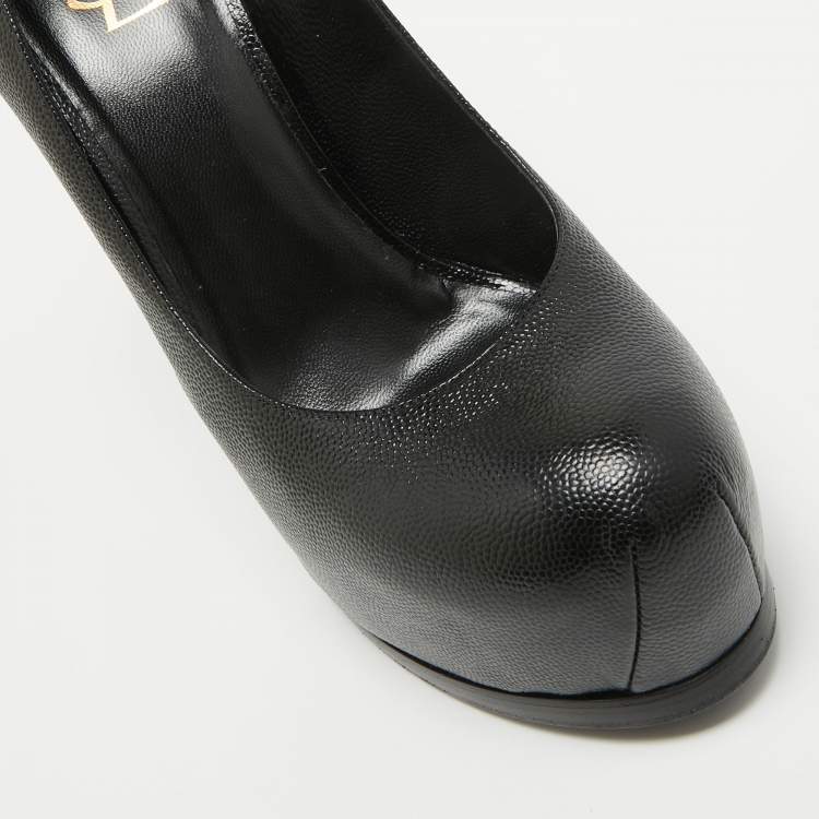 Pre Owned Saint Laurent  Black Texture Leather Tribtoo Pumps Size 41