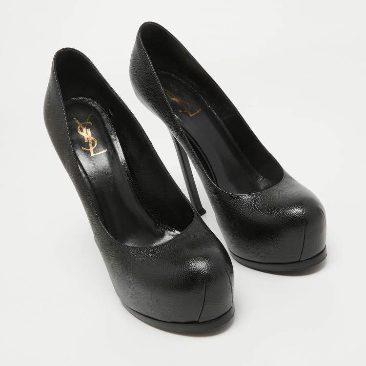 Pre Owned Saint Laurent  Black Texture Leather Tribtoo Pumps Size 41