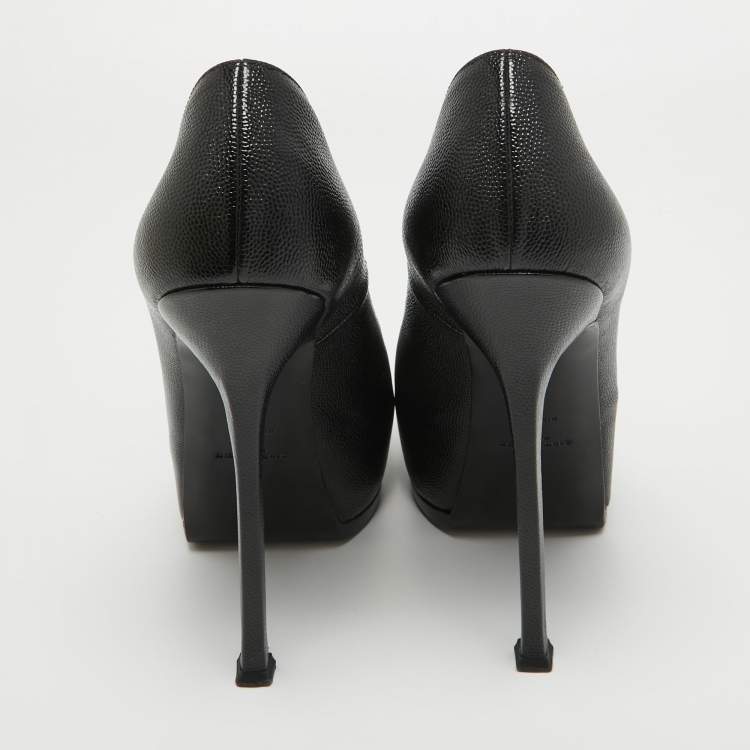 Pre Owned Saint Laurent  Black Texture Leather Tribtoo Pumps Size 41