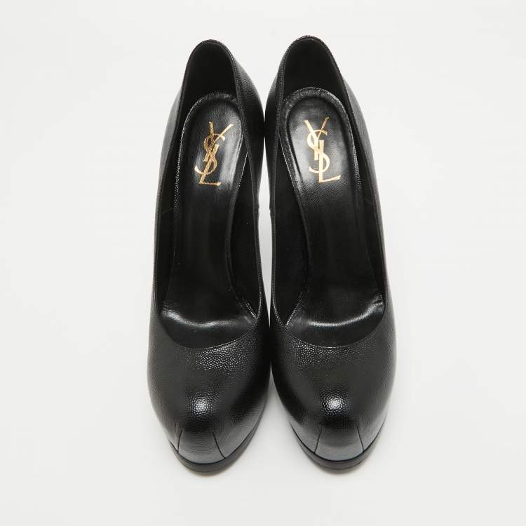 Pre Owned Saint Laurent  Black Texture Leather Tribtoo Pumps Size 41