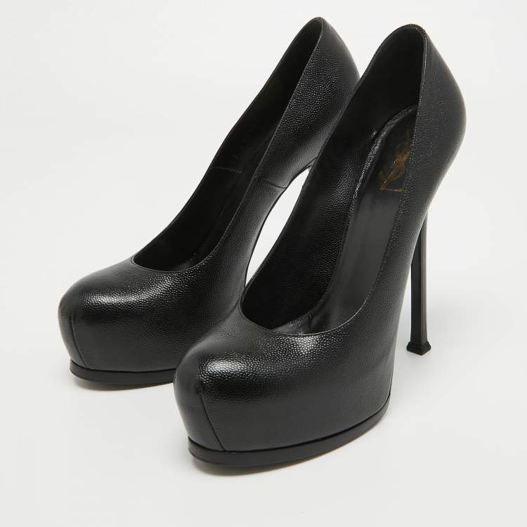 Pre Owned Saint Laurent  Black Texture Leather Tribtoo Pumps Size 41