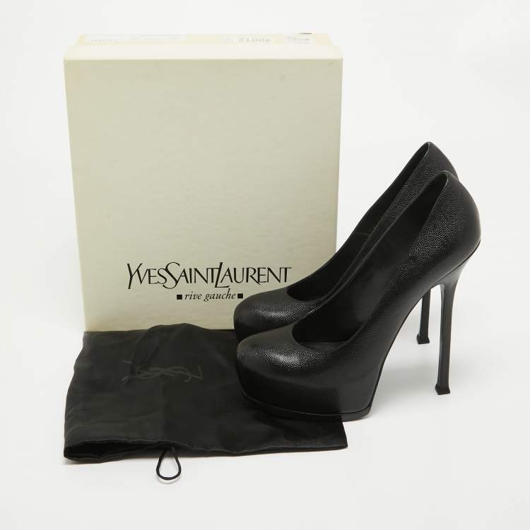 Pre Owned Saint Laurent  Black Texture Leather Tribtoo Pumps Size 41