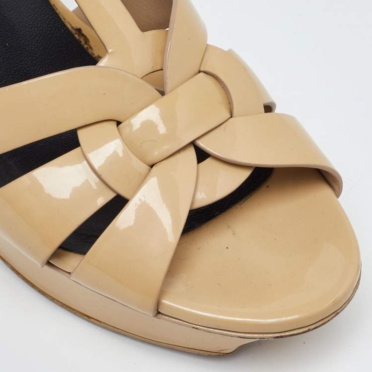 Pre Owned Saint Laurent Beige Patent leather Tribute Sandals Size 39
