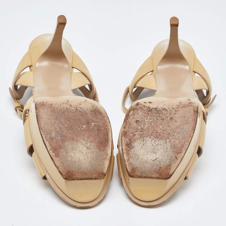 Pre Owned Saint Laurent Beige Patent leather Tribute Sandals Size 39