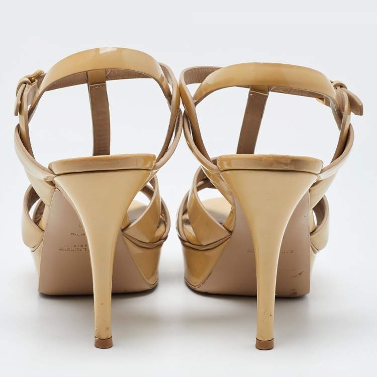 Pre Owned Saint Laurent Beige Patent leather Tribute Sandals Size 39