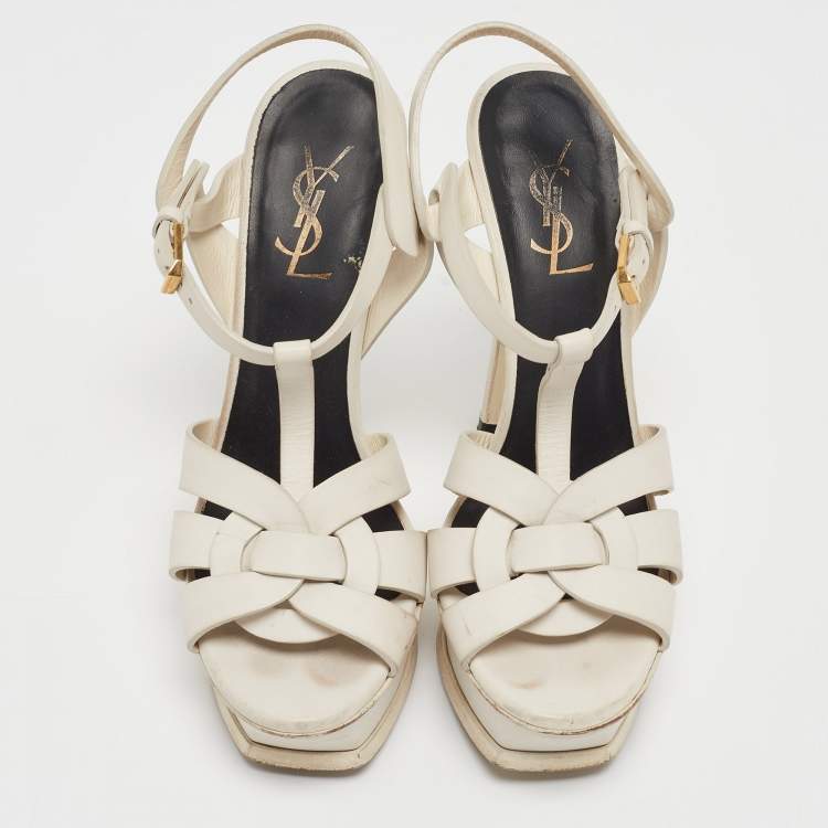 Pre Owned Saint Laurent White Leather Tribute Sandals Size 37