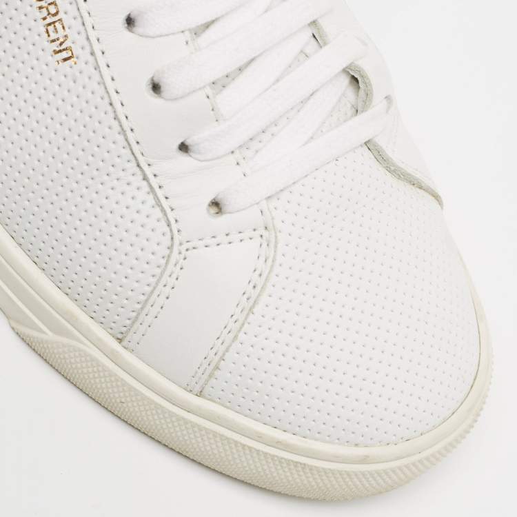 Pre Owned Saint Laurent White Leather and Python Embossed  Andy Sneakers Size 37.5