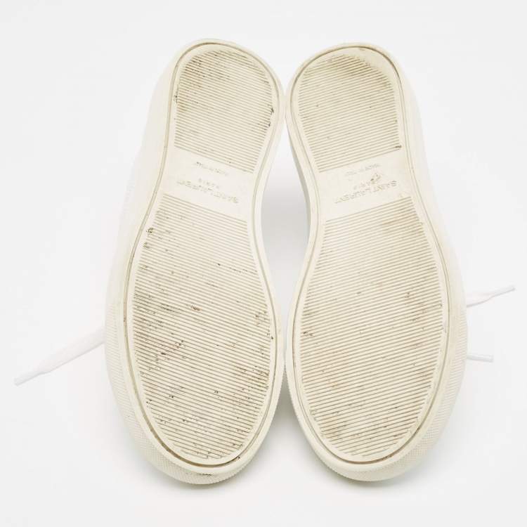 Pre Owned Saint Laurent White Leather and Python Embossed  Andy Sneakers Size 37.5