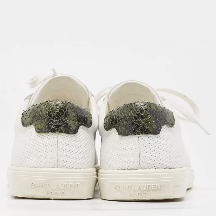 Pre Owned Saint Laurent White Leather and Python Embossed  Andy Sneakers Size 37.5