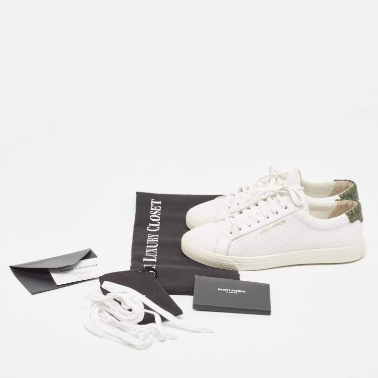 Pre Owned Saint Laurent White Leather and Python Embossed  Andy Sneakers Size 37.5