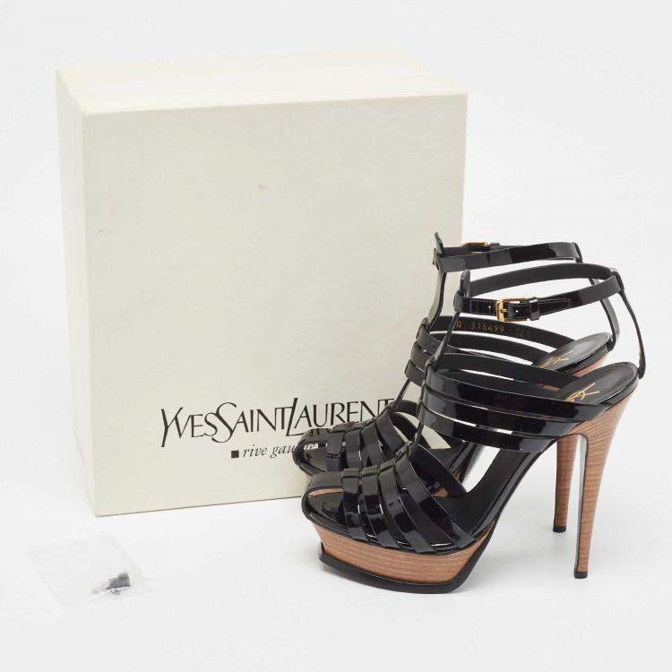 Pre Owned Saint Laurent Black Patent Leather Tribute Woodstock Sandals Size 38.5