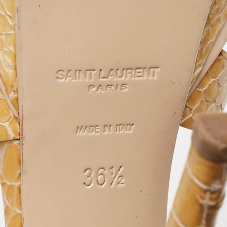 Pre Owned Saint Laurent Yellow Croc Embossed Leather Tribute Sandals Size 36.5